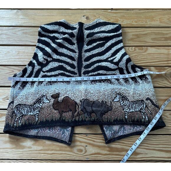 Vintage It’s In The Bag Button Front Vest Size 2 Unge Potch Key Jungle Zebra - Picture 5 of 5